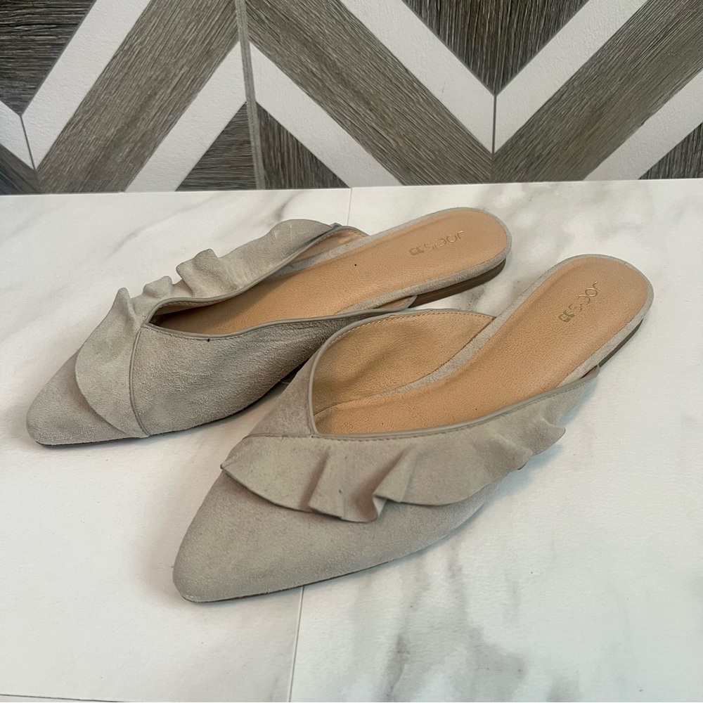Joes jeans ruffle suede mule gray taupe size 8 new